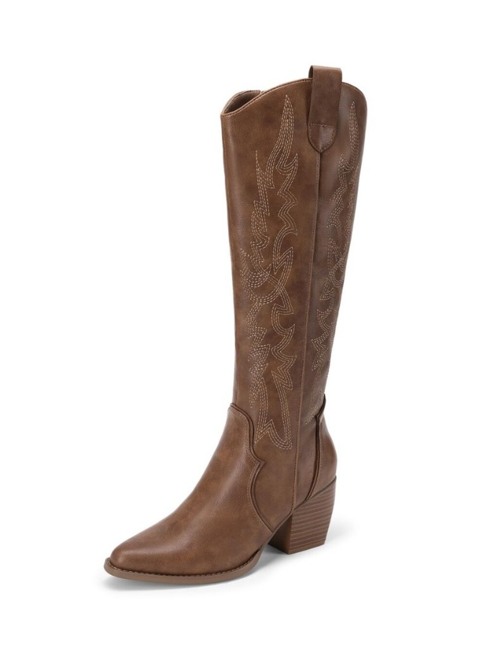 Womens Cowboy Knee High Chunky Heel Boots